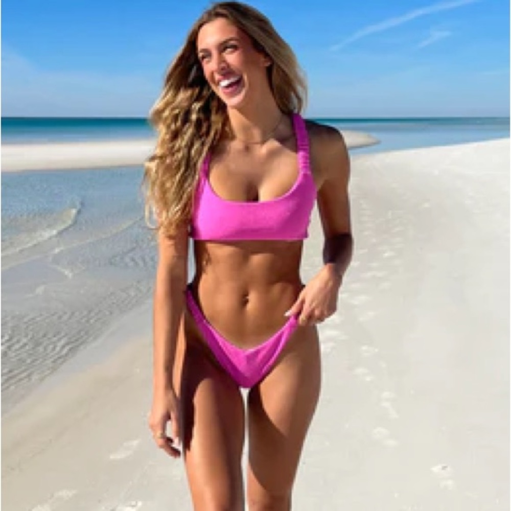 NEW Beach Riot Effie Swim Top Phoebe Bikini Bottom Petal Pink Scrunch Size Large